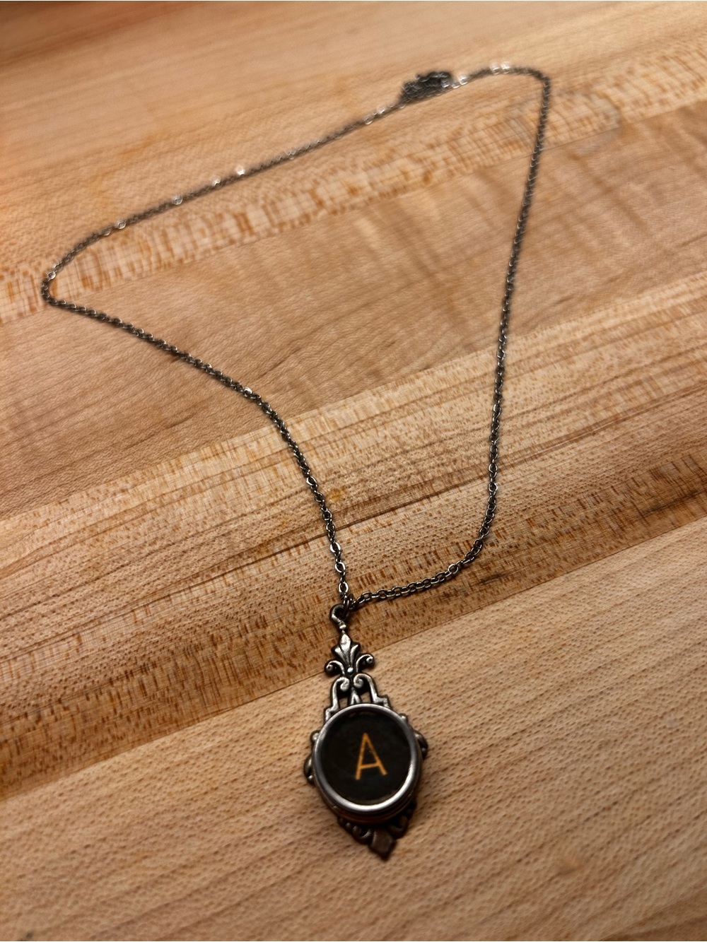 Initial 'A' Antique typewriter Silver Pendant Necklace